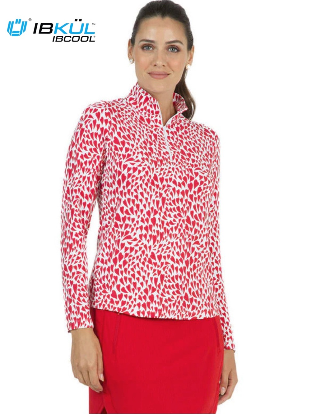 IBKUL Davina Print L/S 1/4 Zip IceFil Shirt